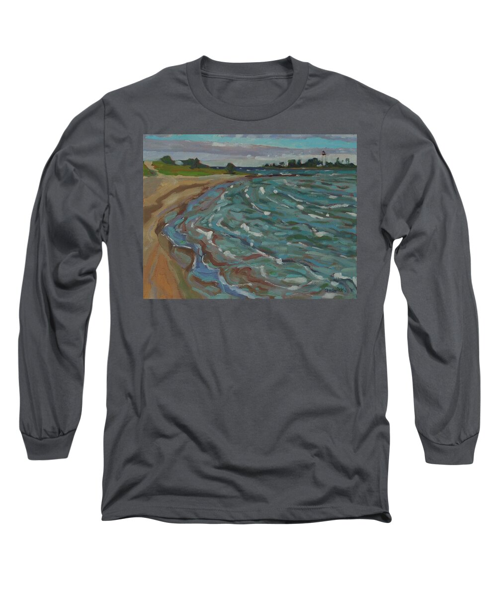 1150 Long Sleeve T-Shirt featuring the painting Blown Away Southampton Beach by Phil Chadwick