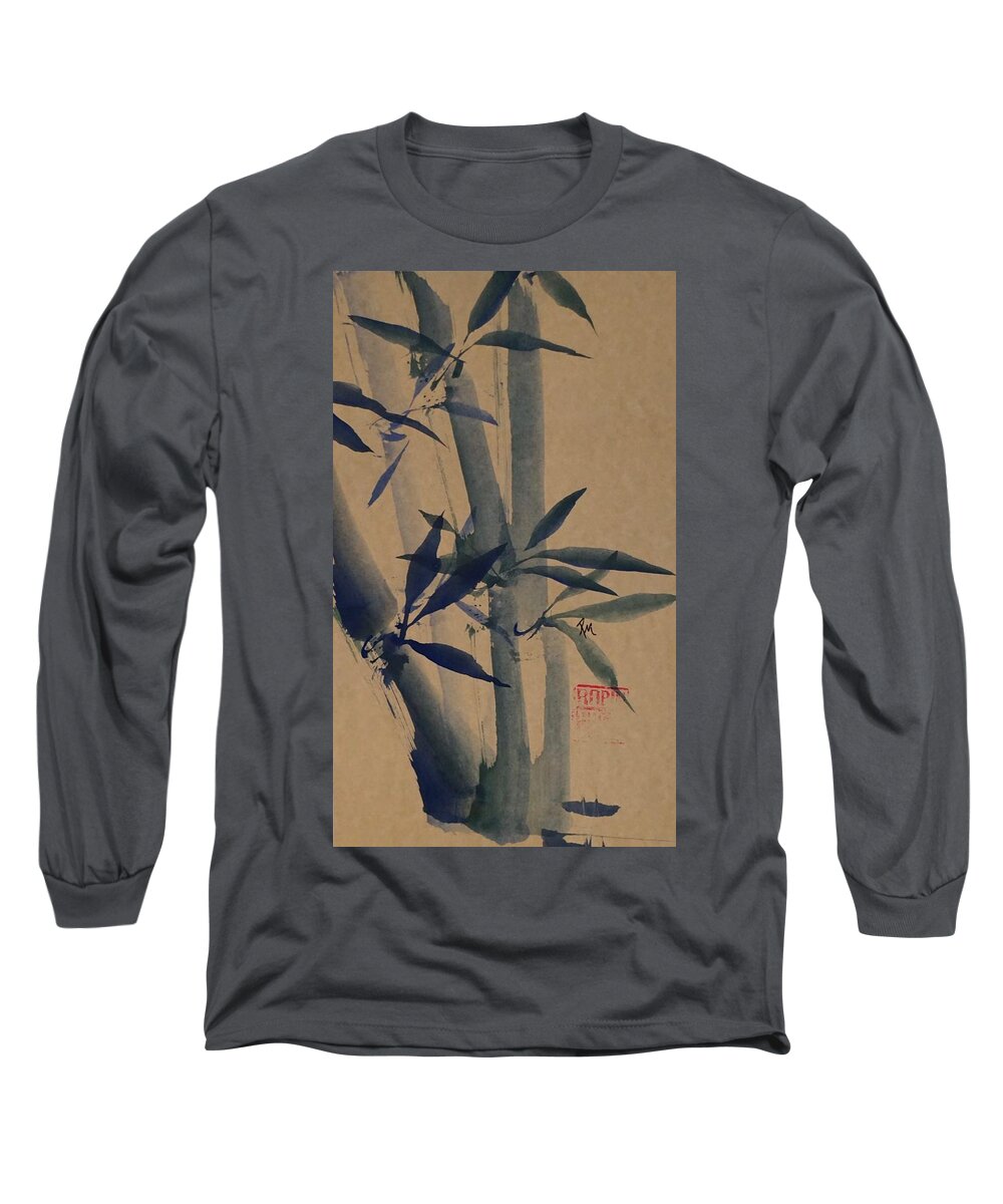 Blue Long Sleeve T-Shirt featuring the painting Blue Bamboo by Robin Miller-Bookhout