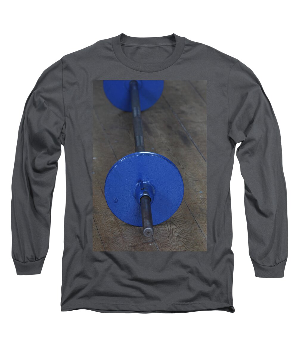 Sport Long Sleeve T-Shirt featuring the photograph Blue bar bells by Ulrich Kunst And Bettina Scheidulin