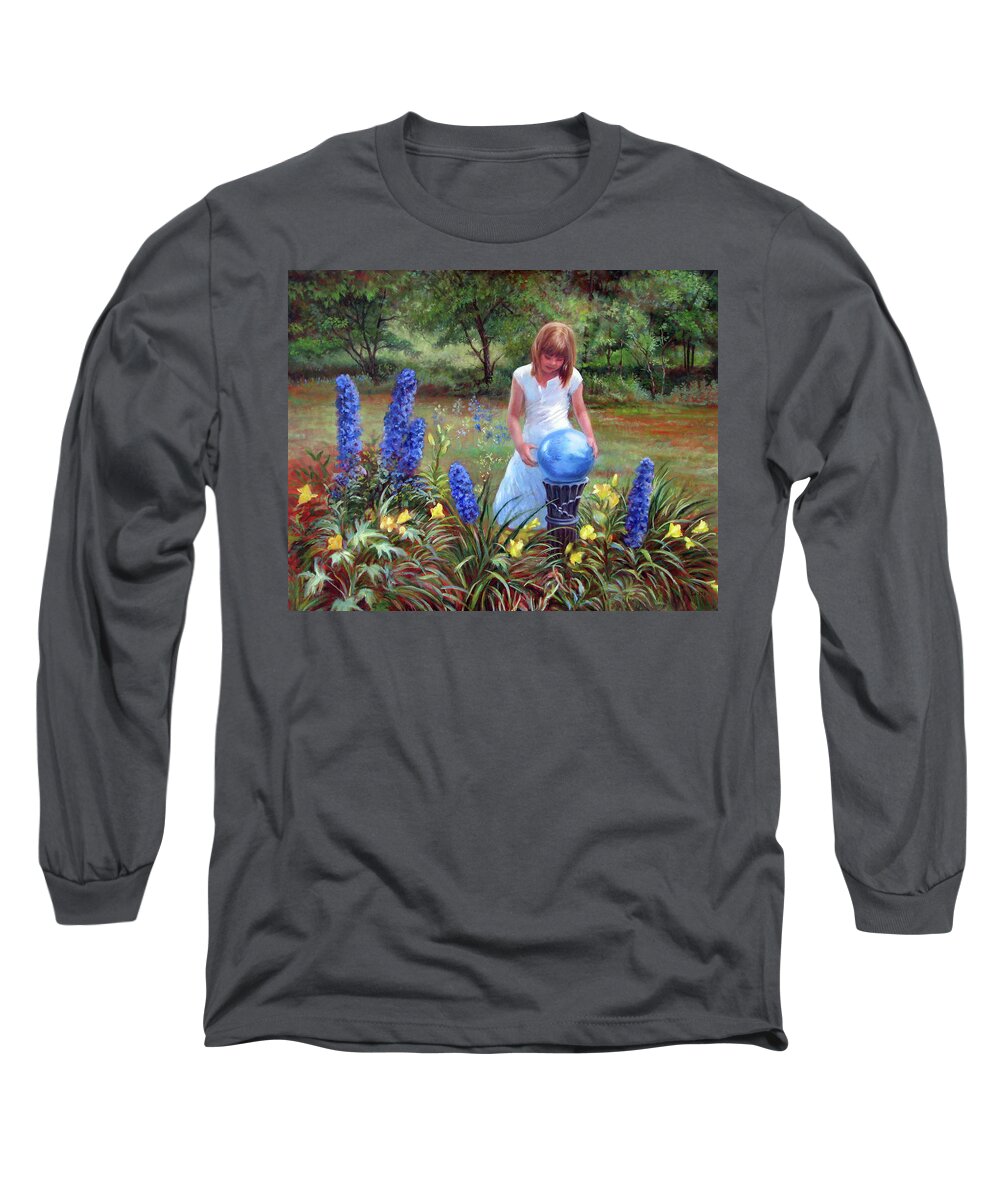 Children Long Sleeve T-Shirt featuring the painting Blue Gaze by Marie Witte