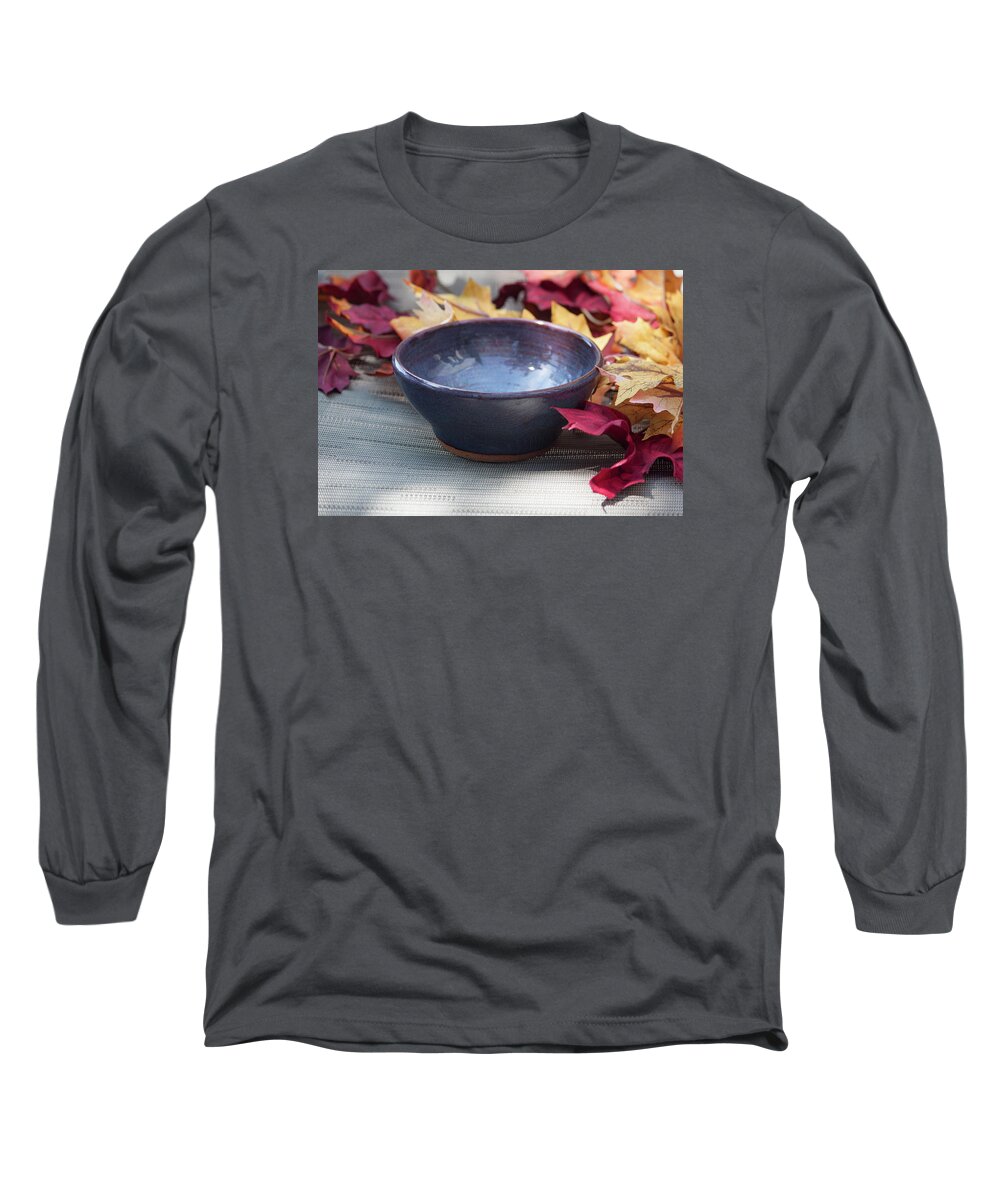 Ceramics Long Sleeve T-Shirt featuring the ceramic art Blue Purple Bowl by Suzanne Gaff