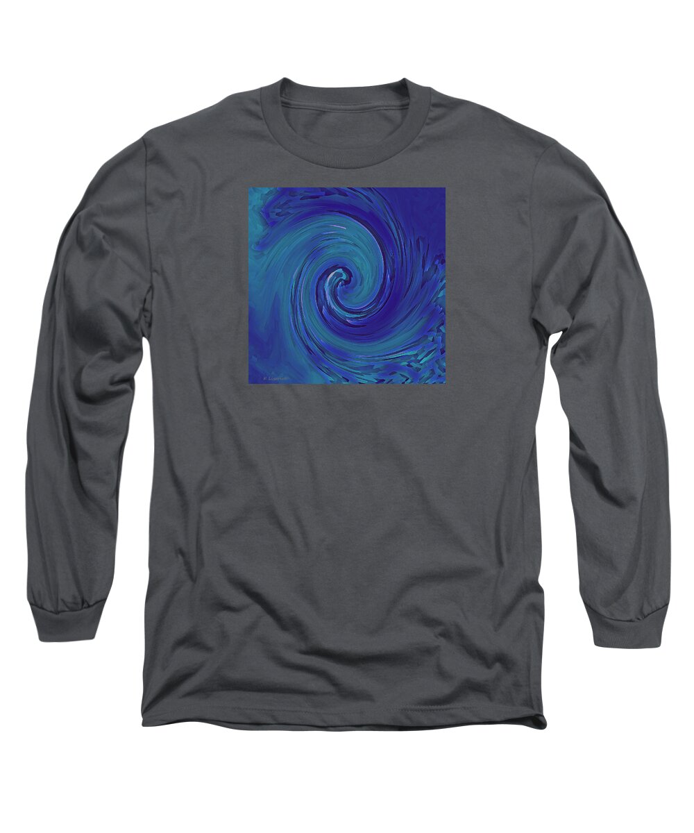 Abstract Long Sleeve T-Shirt featuring the digital art Blue Wave by Kerri Ligatich