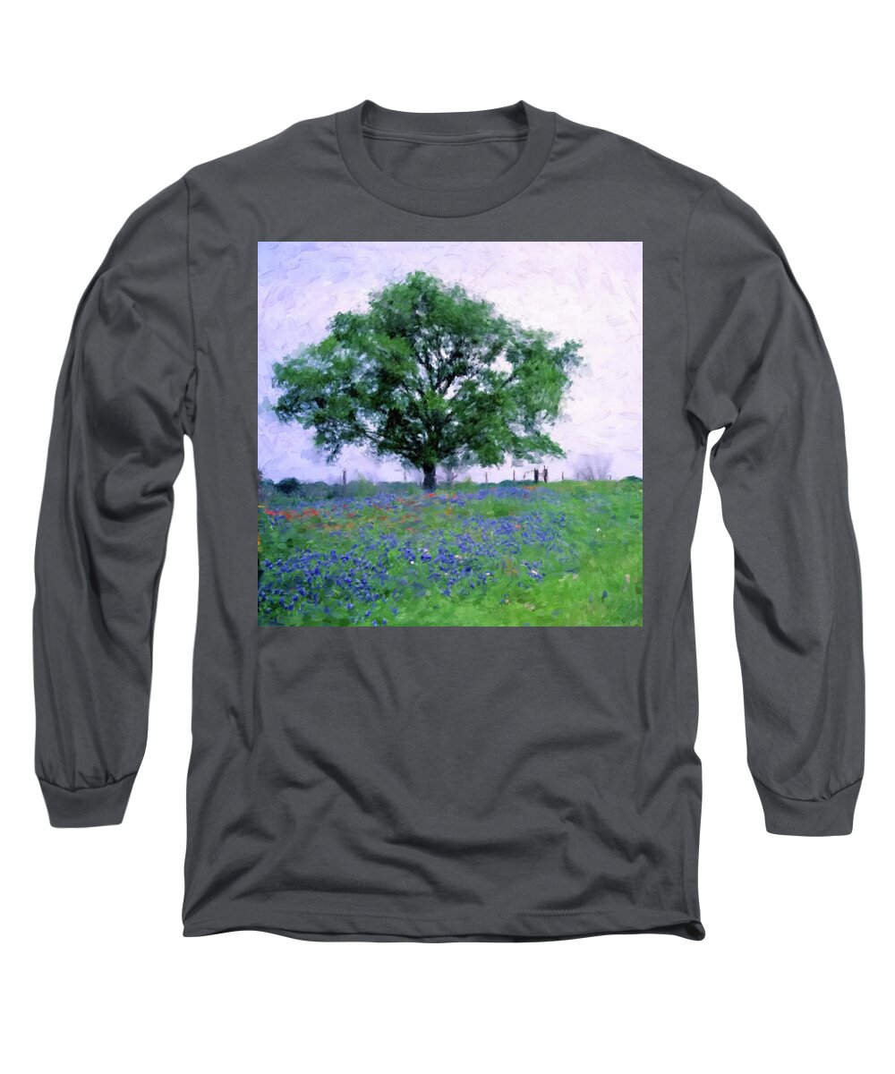 Bluebonnets Long Sleeve T-Shirt featuring the digital art Bluebonnet Tree by Gary Grayson