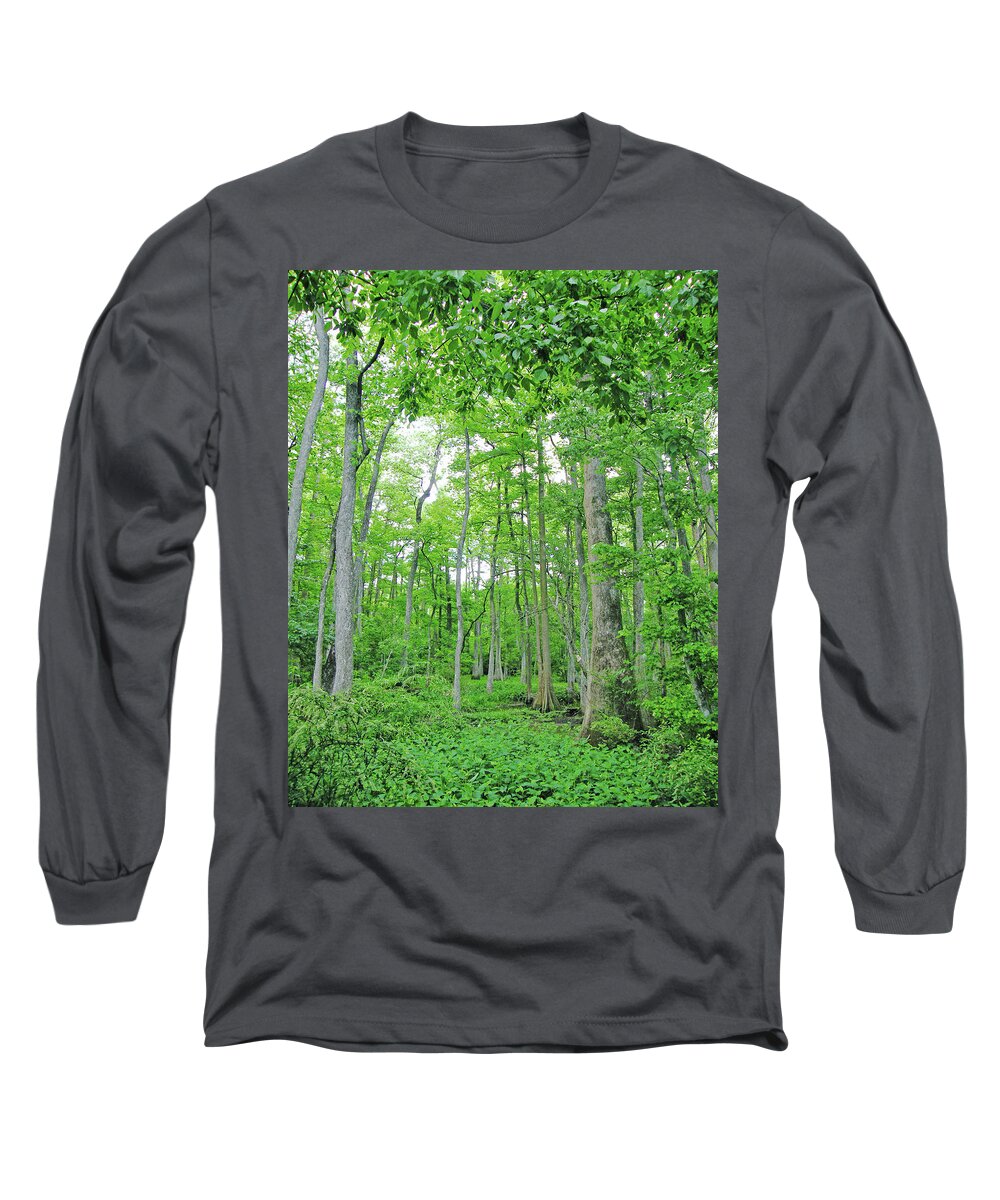 Swamp Long Sleeve T-Shirt featuring the digital art Blueboonet Swamp Baton Rouge LA by Lizi Beard-Ward