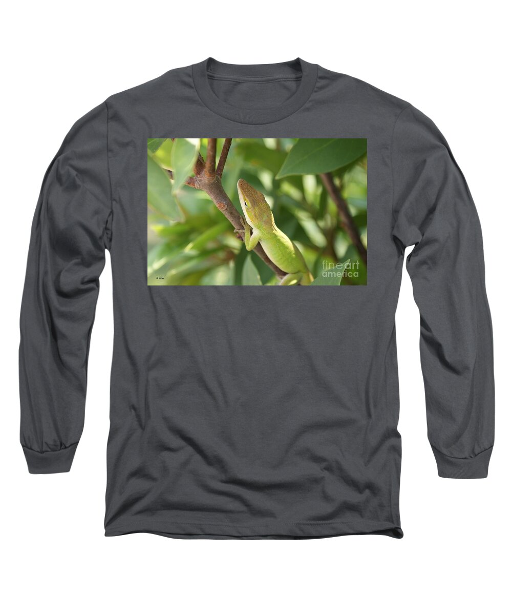 Lizard Long Sleeve T-Shirt featuring the photograph Blusing Lizard by Shelley Jones