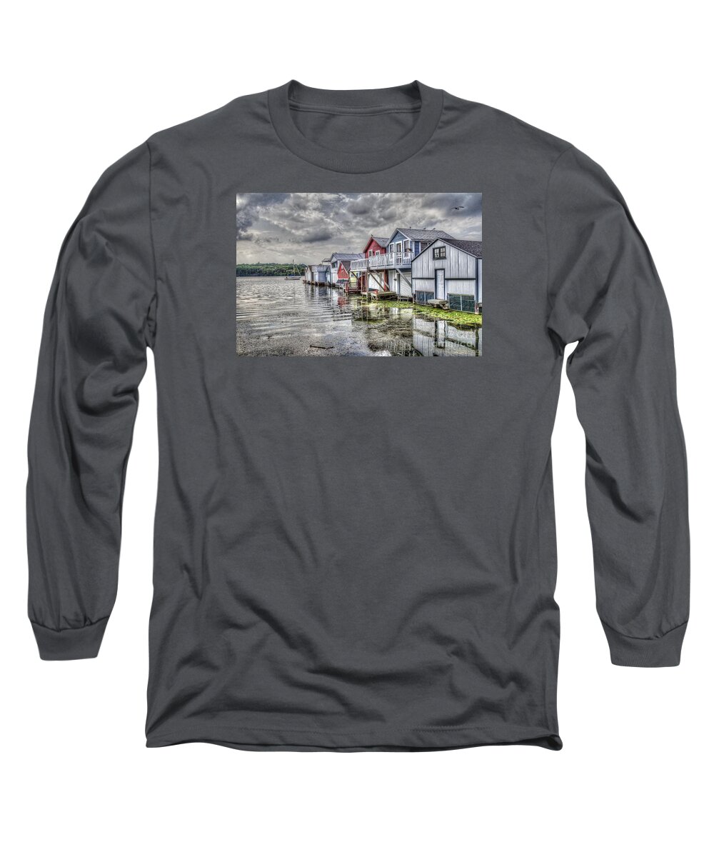 Boathouse Long Sleeve T-Shirt featuring the photograph Boat Houses in the Finger Lakes by Joann Long