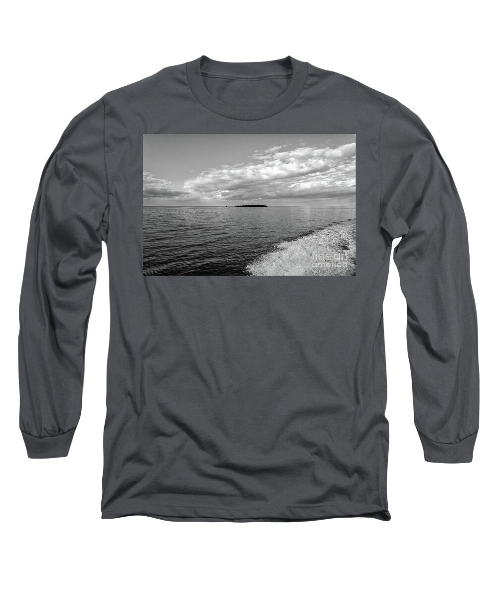 Black And White Long Sleeve T-Shirt featuring the photograph Boat Wake On Florida Bay by Louise Lindsay