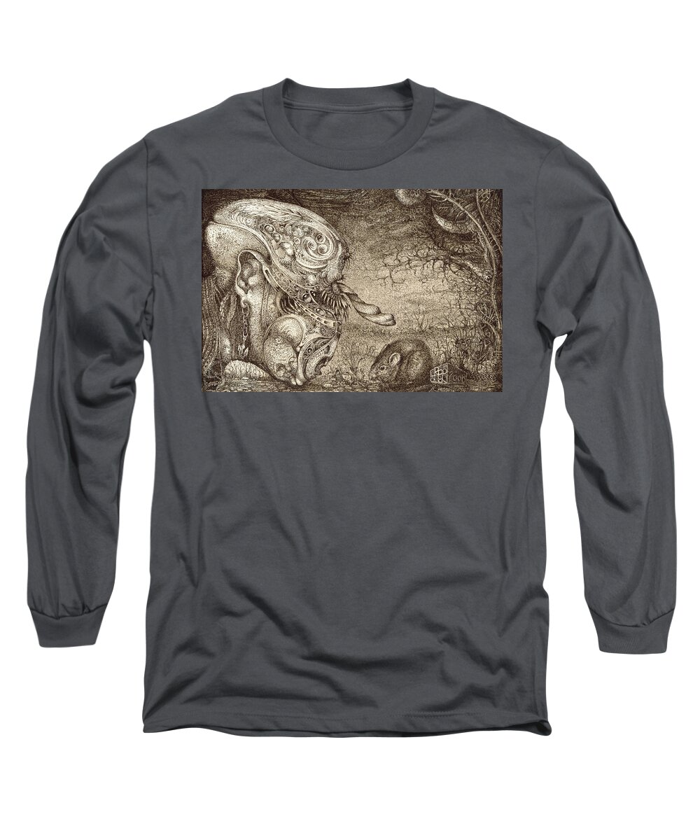 Surreal Long Sleeve T-Shirt featuring the drawing Bogomils Mousetrap by Otto Rapp