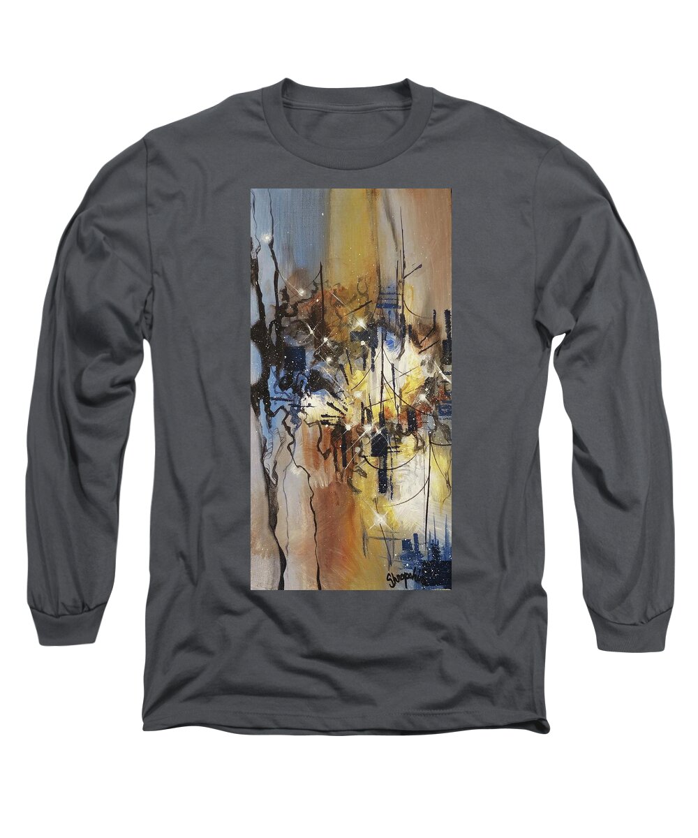 Abstract Long Sleeve T-Shirt featuring the painting Bourbon and Blues by Tom Shropshire