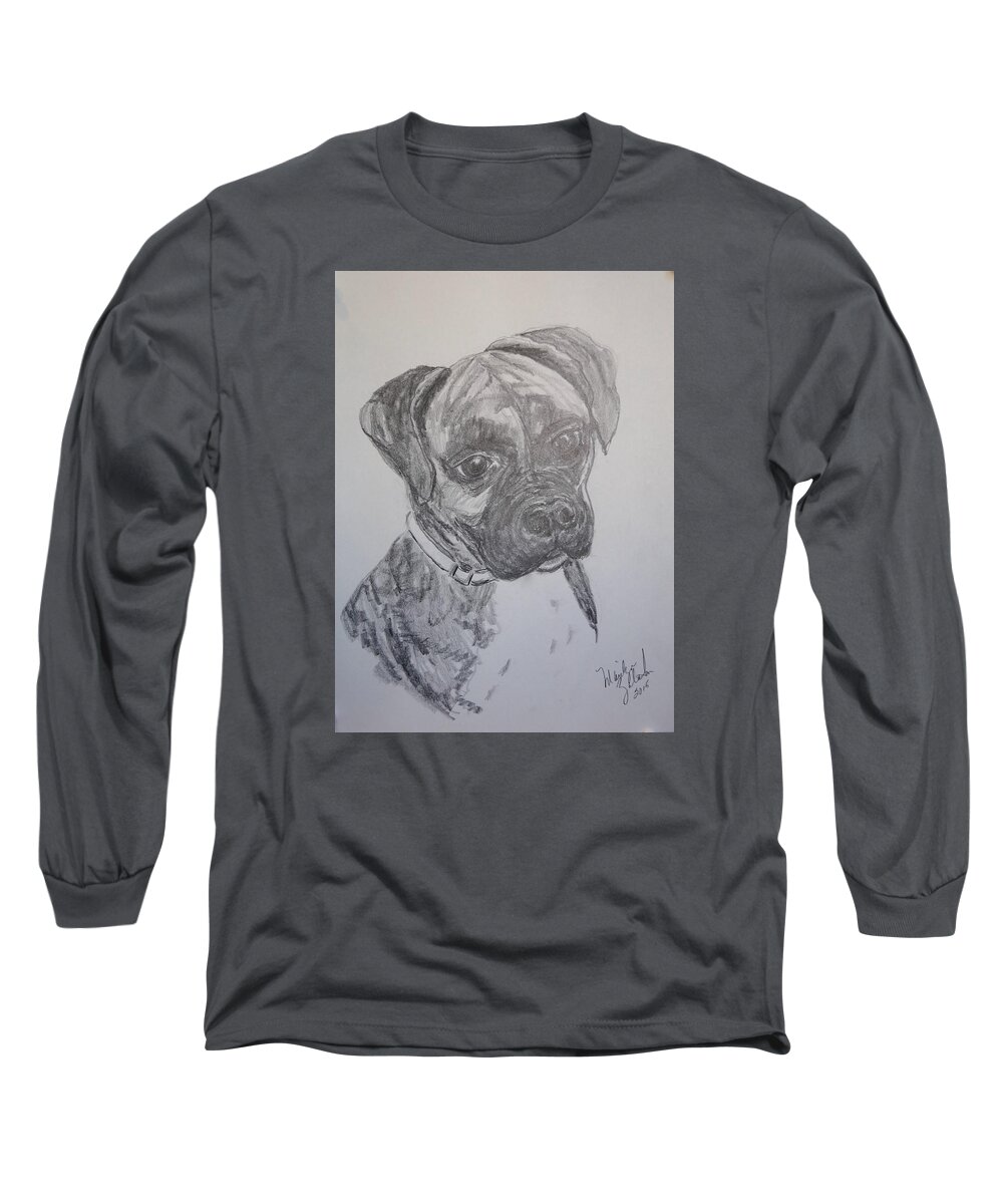 Dog Long Sleeve T-Shirt featuring the drawing Boxer by Marilyn Zalatan