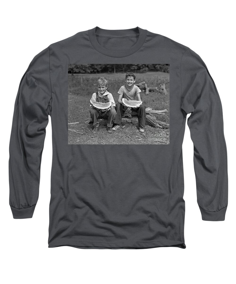 1940s Long Sleeve T-Shirt featuring the photograph Boys Eating Watermelons, C.1940s by H. Armstrong Roberts/ClassicStock