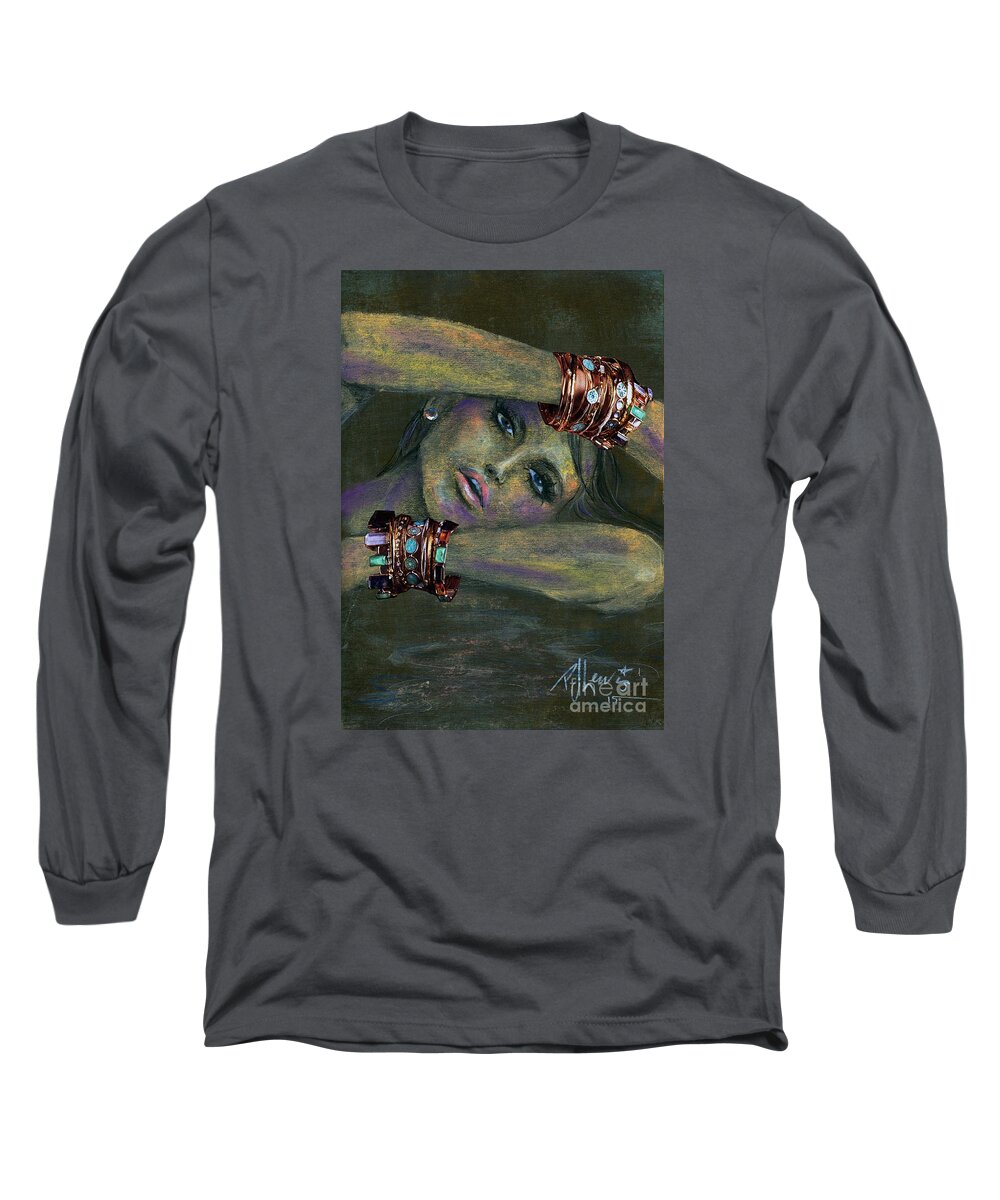 Bracelets Long Sleeve T-Shirt featuring the drawing Bracelets by PJ Lewis
