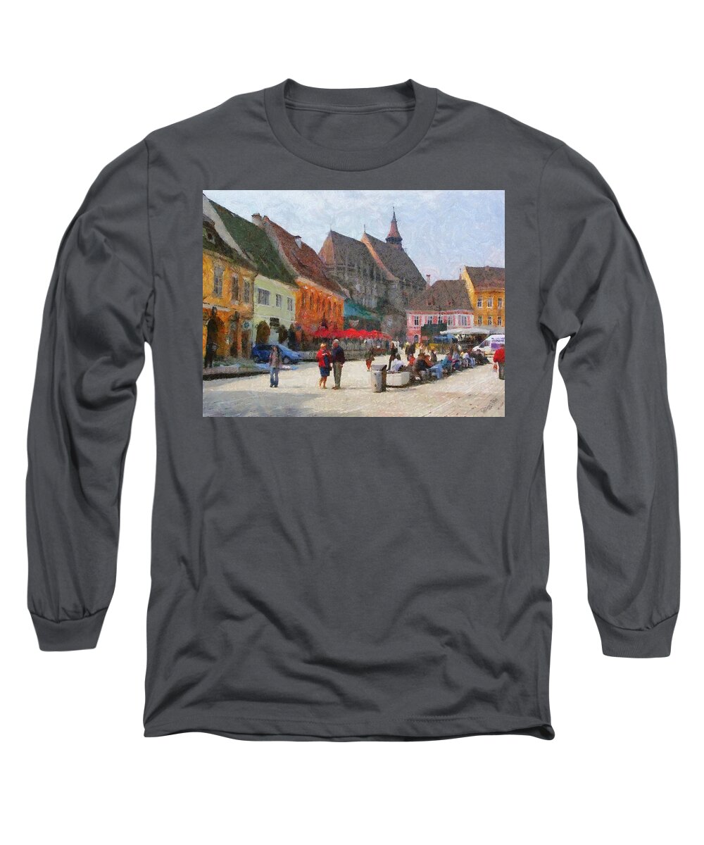 Shop Long Sleeve T-Shirt featuring the painting Brasov Council Square by Jeffrey Kolker