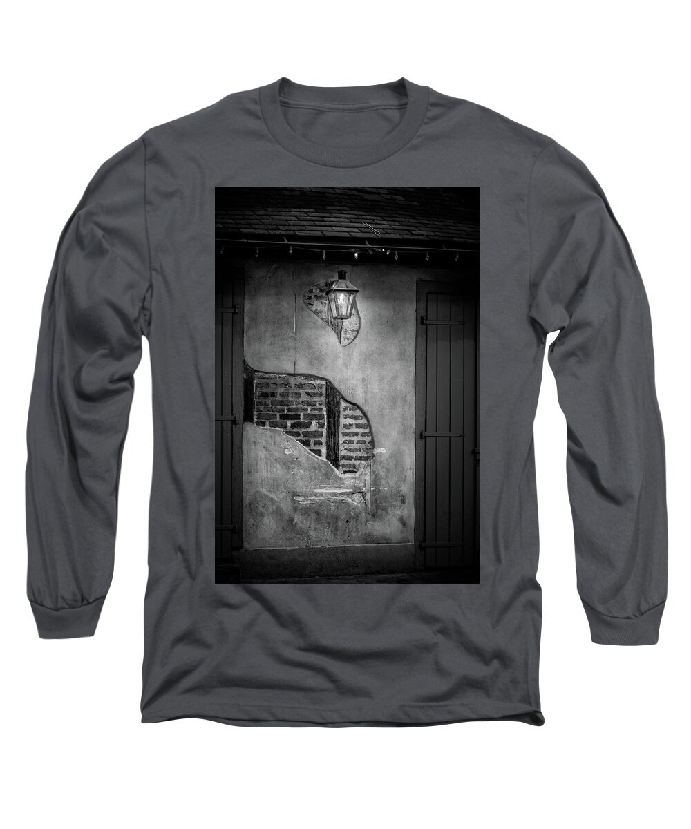 Briquette-entre-poteauxe Style Long Sleeve T-Shirt featuring the photograph Bricks In The Wall In Black and White by Greg and Chrystal Mimbs