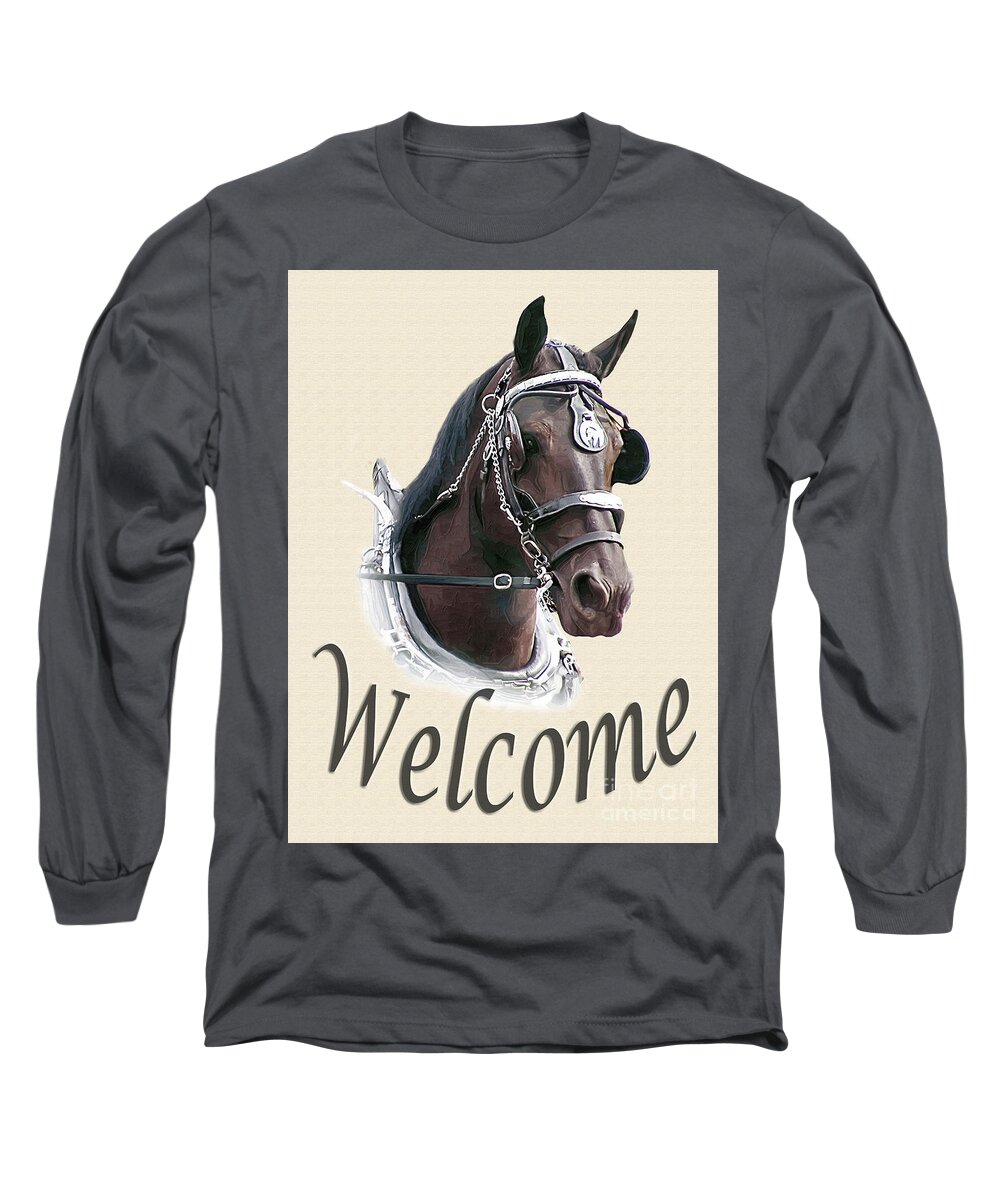 Welcome Long Sleeve T-Shirt featuring the photograph Bridled Percheron by Carol Randall