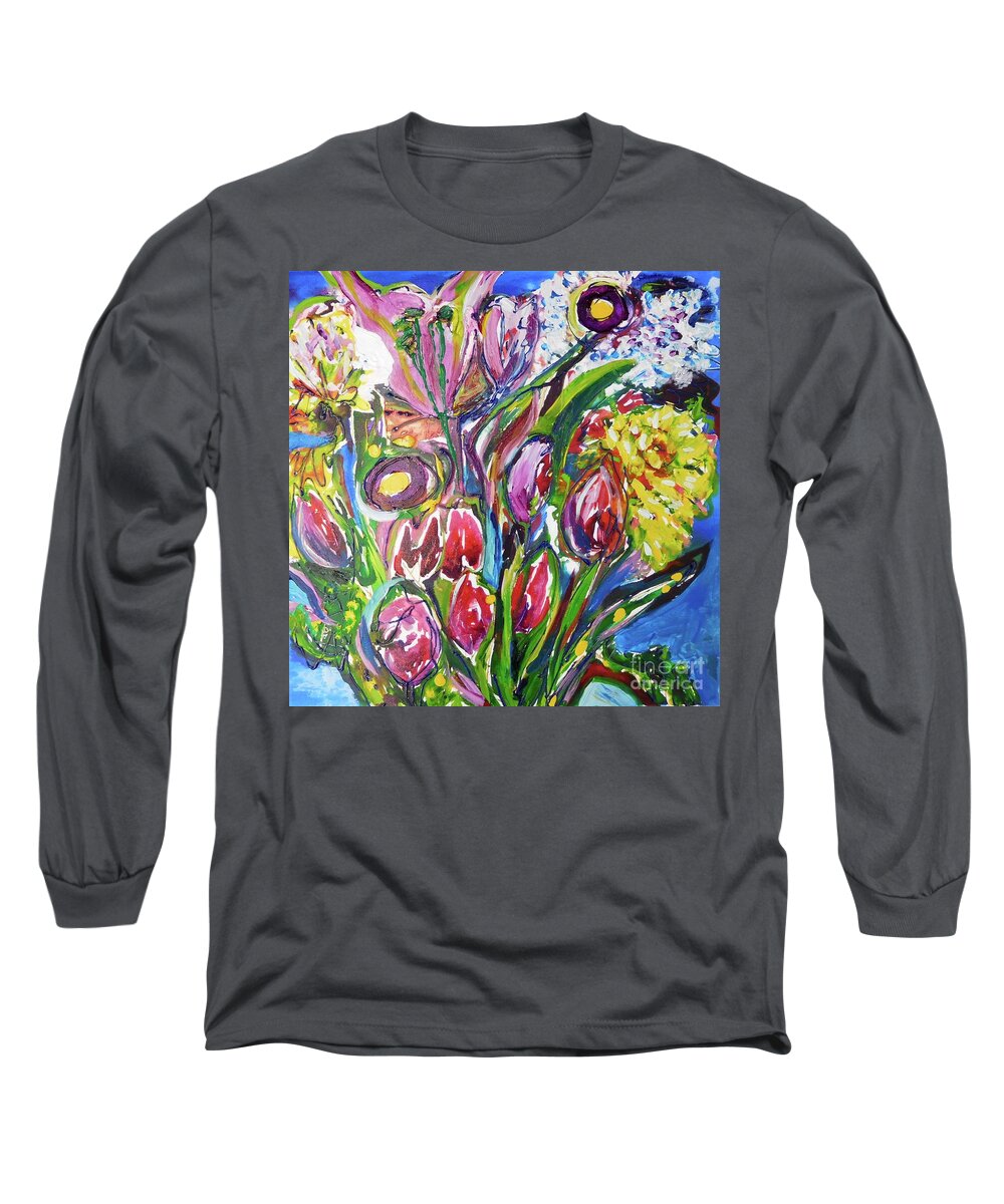 Flowers Long Sleeve T-Shirt featuring the painting Brilliant Bouquet by Catherine Gruetzke-Blais