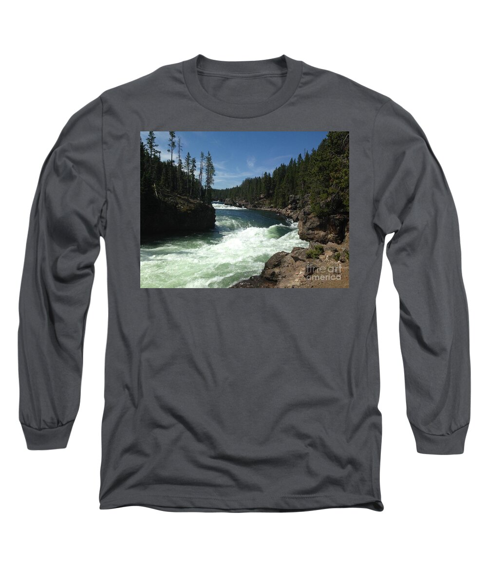 River Long Sleeve T-Shirt featuring the photograph Brink at Yellowstone River by Jeff Hubbard