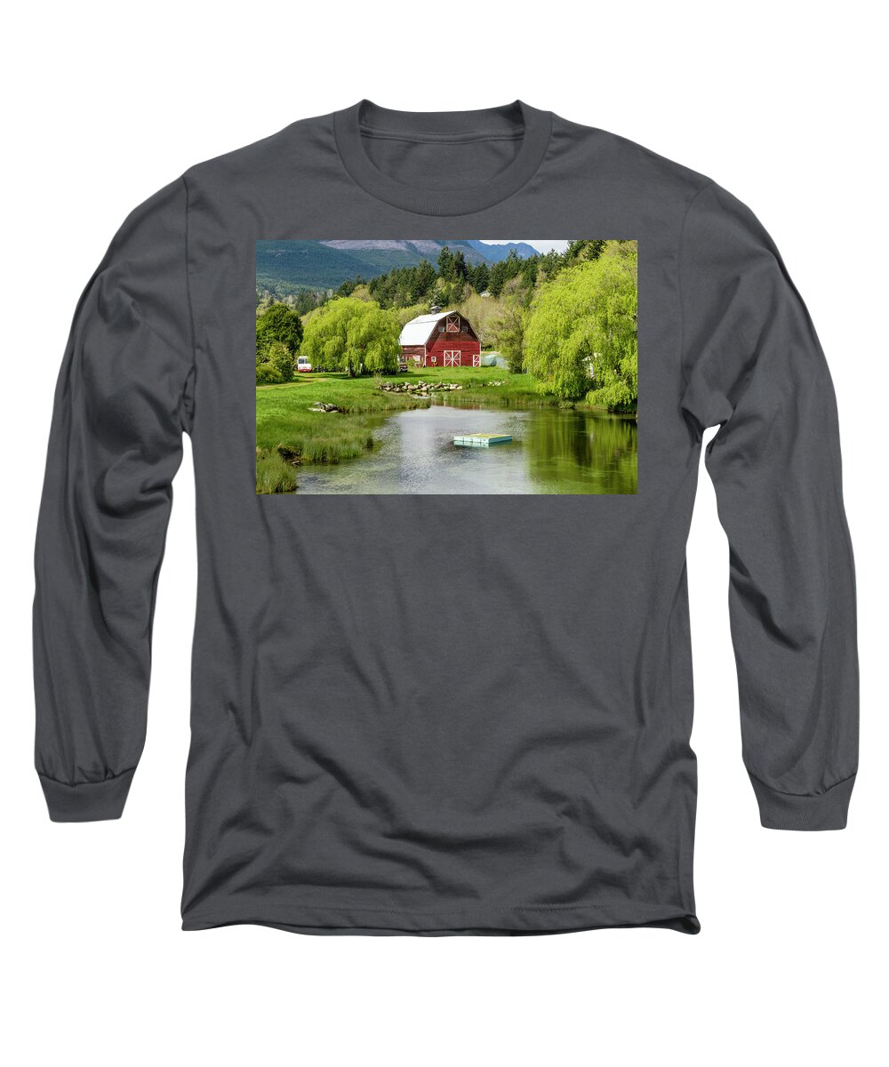 Agriculture Long Sleeve T-Shirt featuring the photograph Brinnon Washington Barn by Pond by Teri Virbickis