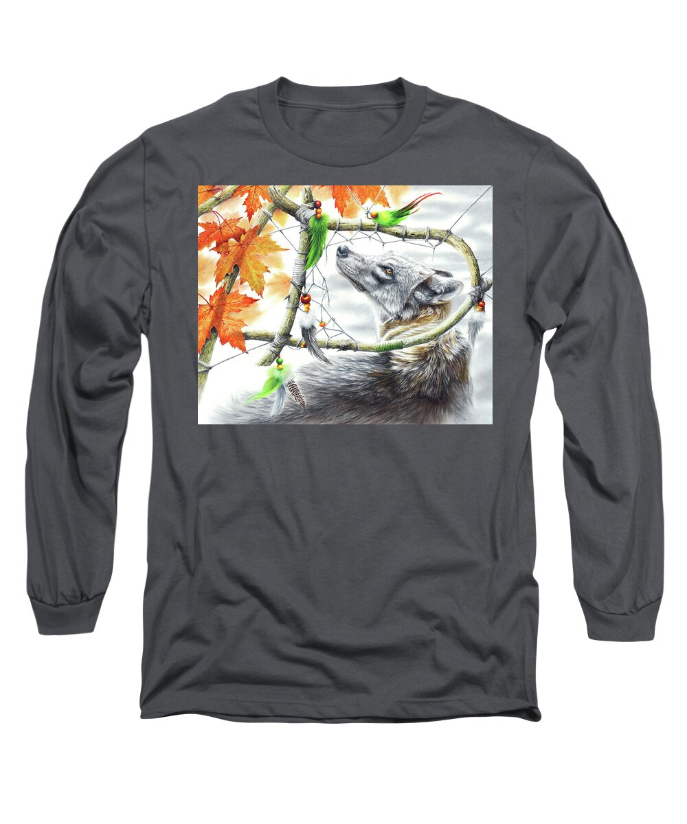Wolf Long Sleeve T-Shirt featuring the drawing Broken Dream by Peter Williams