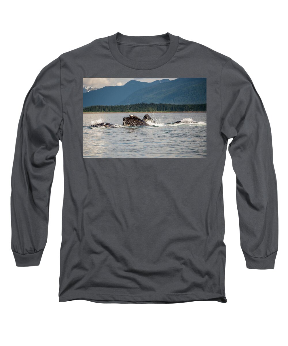 Alaska Long Sleeve T-Shirt featuring the photograph Bubble Feeders 2 by David Kirby