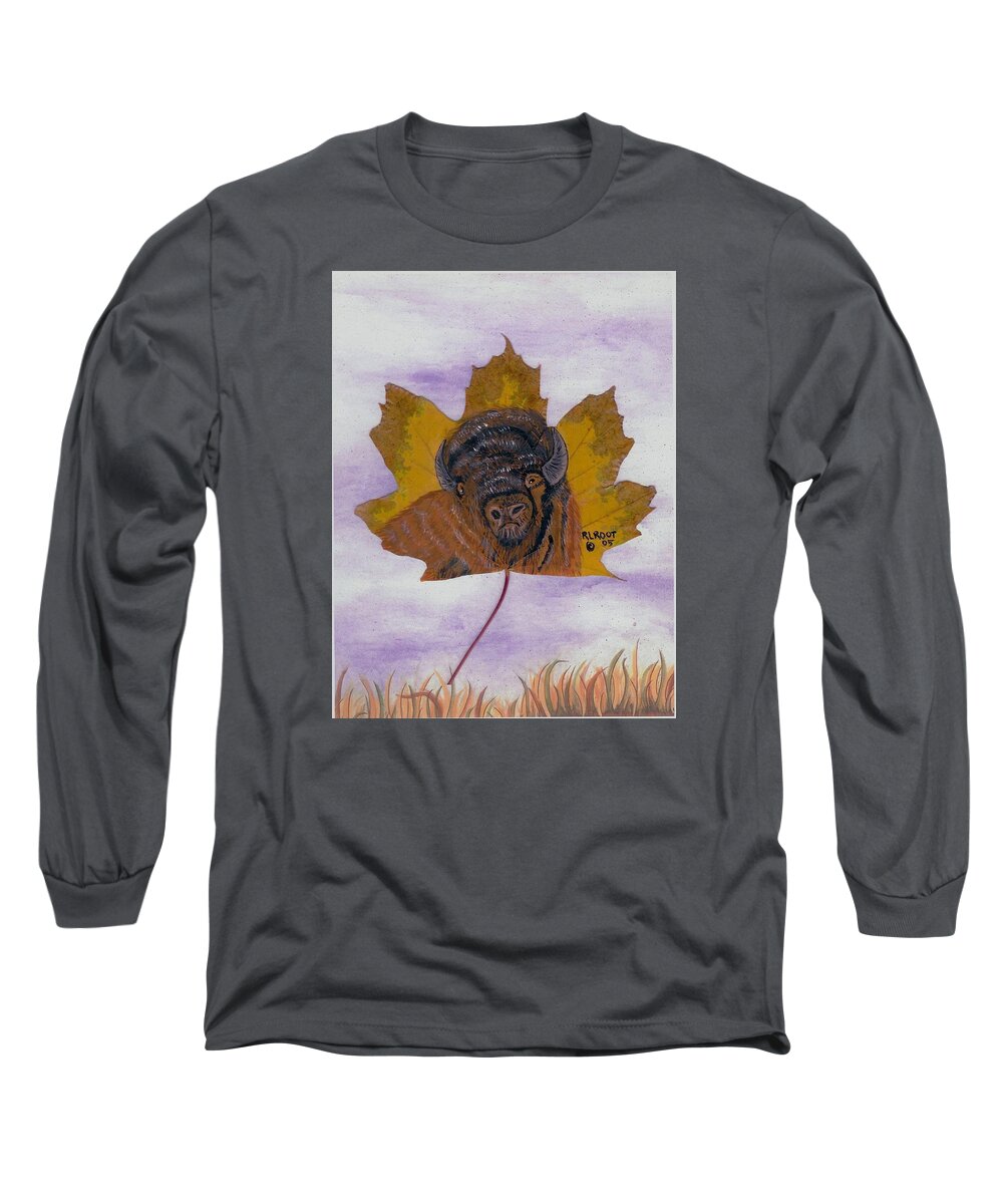 Wildlife Long Sleeve T-Shirt featuring the painting Buffalo profile by Ralph Root