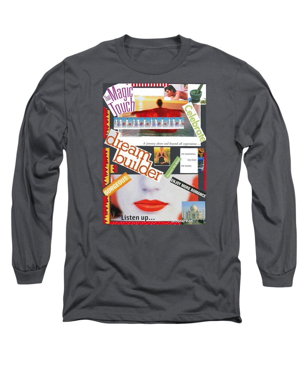 Collage Art Long Sleeve T-Shirt featuring the mixed media Building a Dream by Susan Schanerman