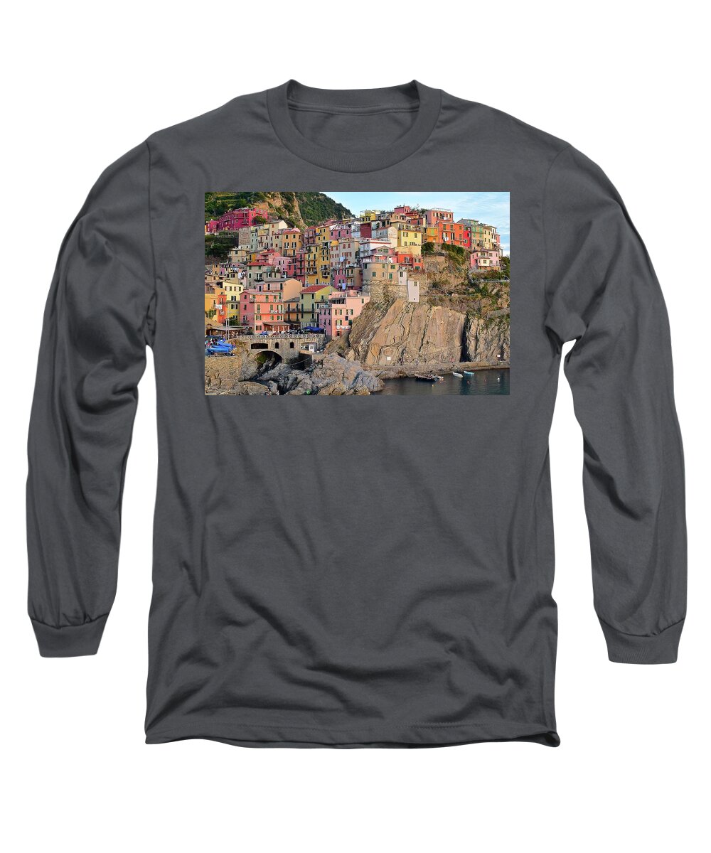 Manarola Long Sleeve T-Shirt featuring the photograph Built on the Slope by Frozen in Time Fine Art Photography