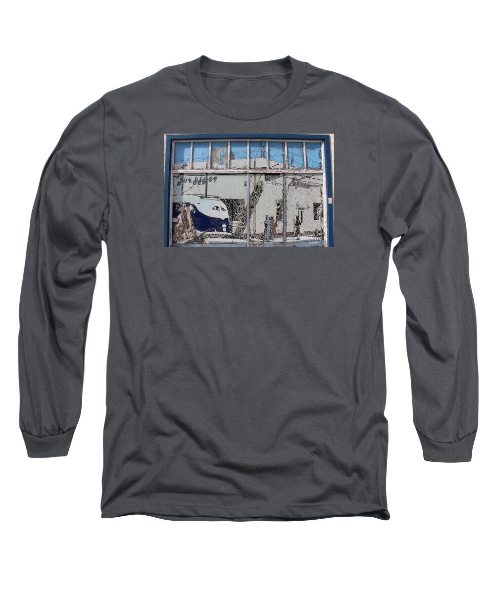 Bus Depot Long Sleeve T-Shirt featuring the photograph Vintage Bus Depot Sign by Suzanne Lorenz