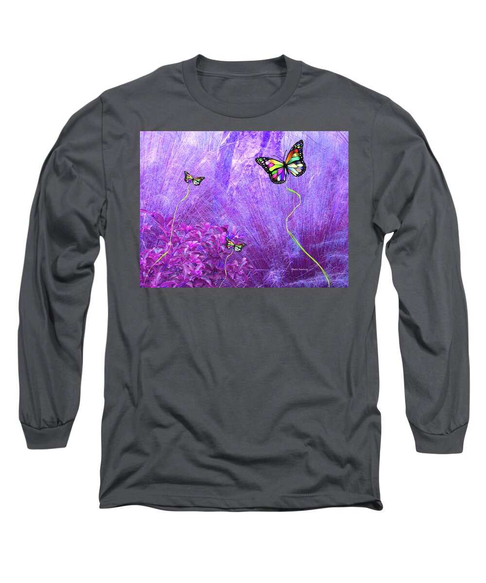 Butterflies Long Sleeve T-Shirt featuring the mixed media Butterfly Fantasy by Rosalie Scanlon