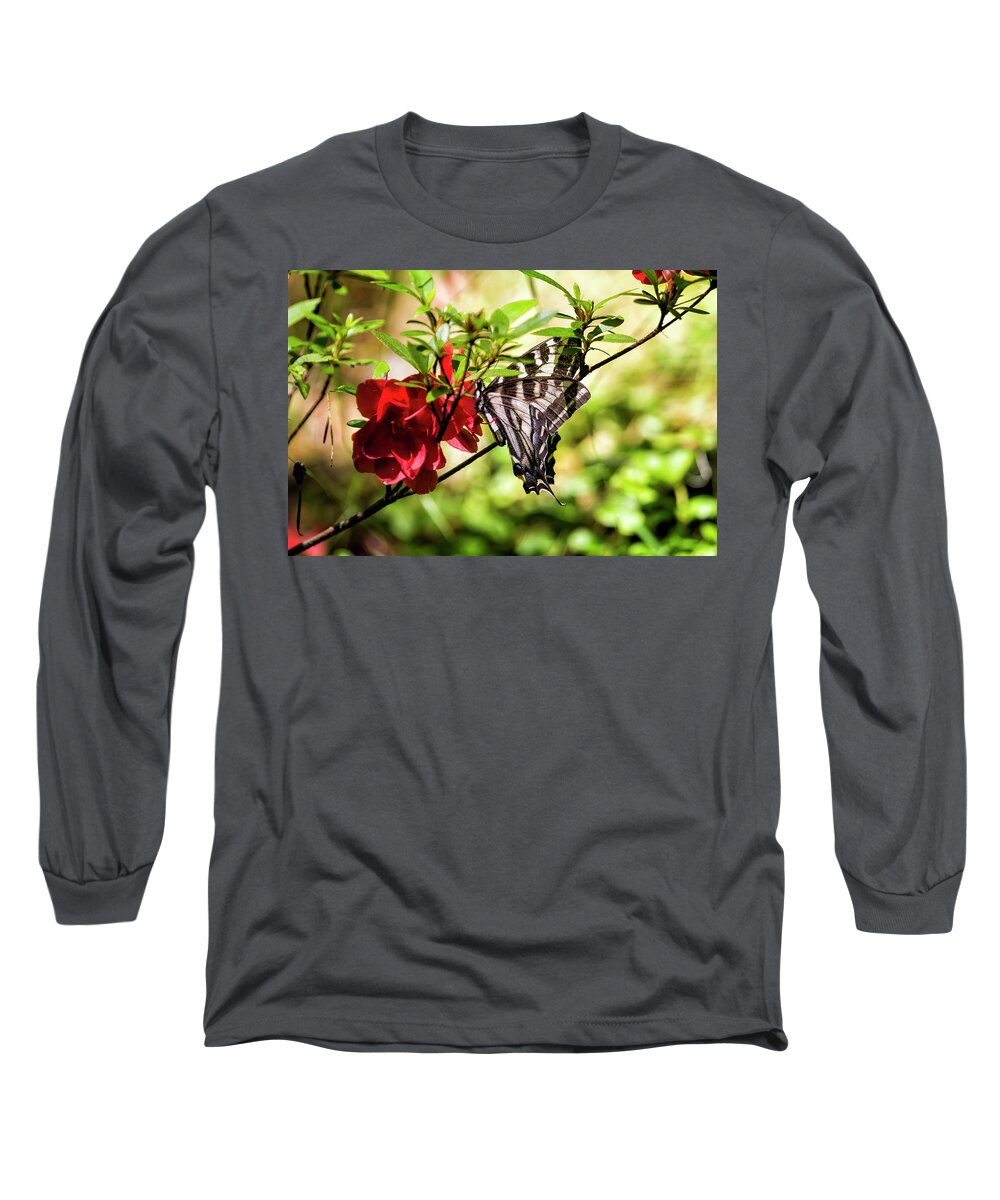 Butterfly Long Sleeve T-Shirt featuring the photograph Butterfly on an Azalea by Belinda Greb