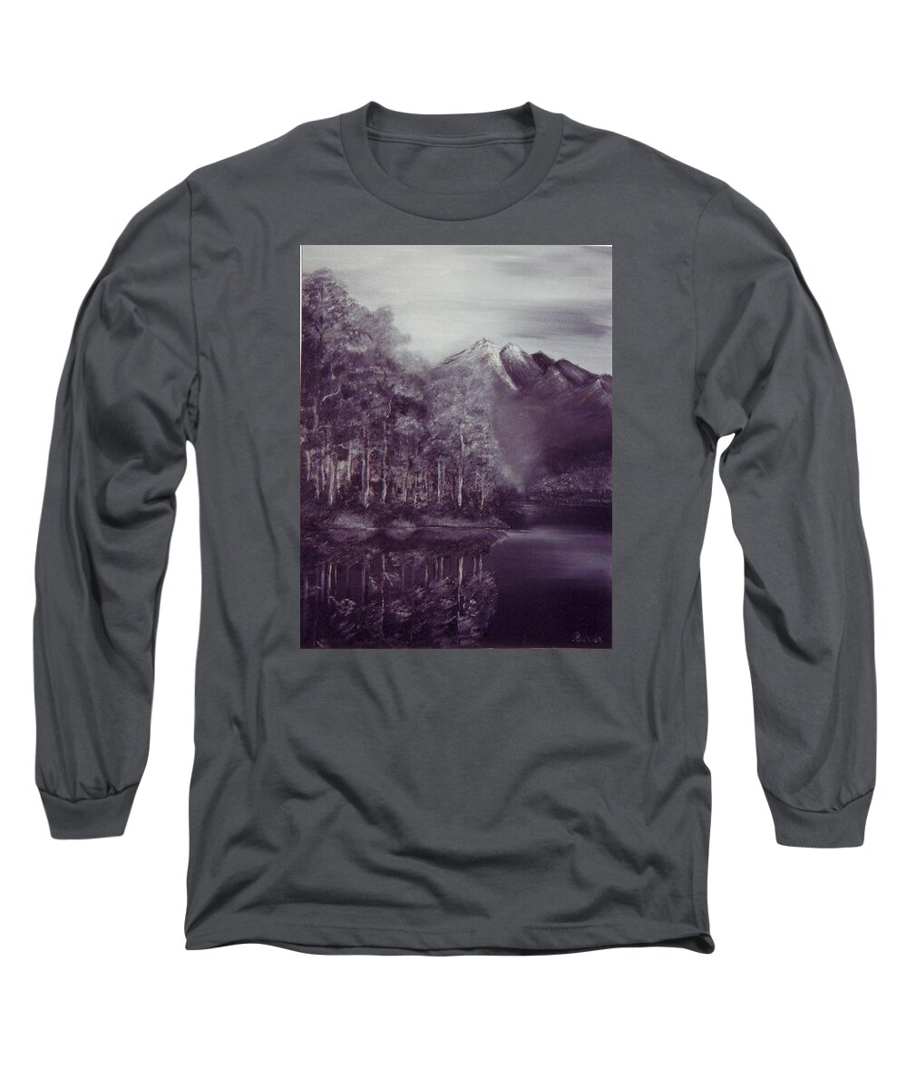 Landscape Long Sleeve T-Shirt featuring the painting By the Lake by Renata Bosnjak