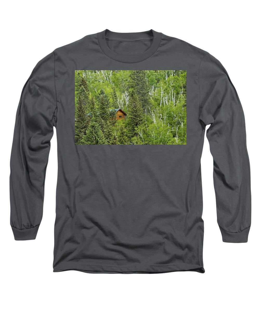 Forest Long Sleeve T-Shirt featuring the photograph Cabin in the Woods by Ira Marcus