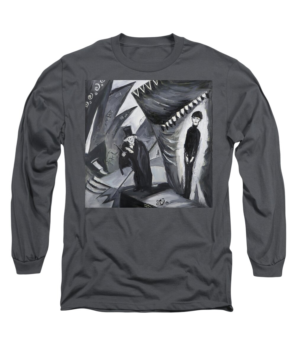 Cinema Long Sleeve T-Shirt featuring the painting Cabinet of Doctor Caligari by Holly Stone