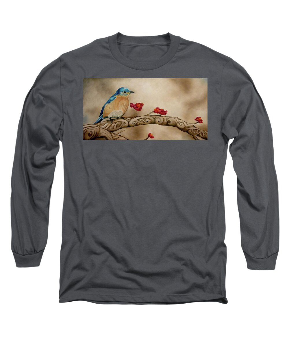 Bluebird Long Sleeve T-Shirt featuring the painting Cade's Bluebird by Sabrina Motta