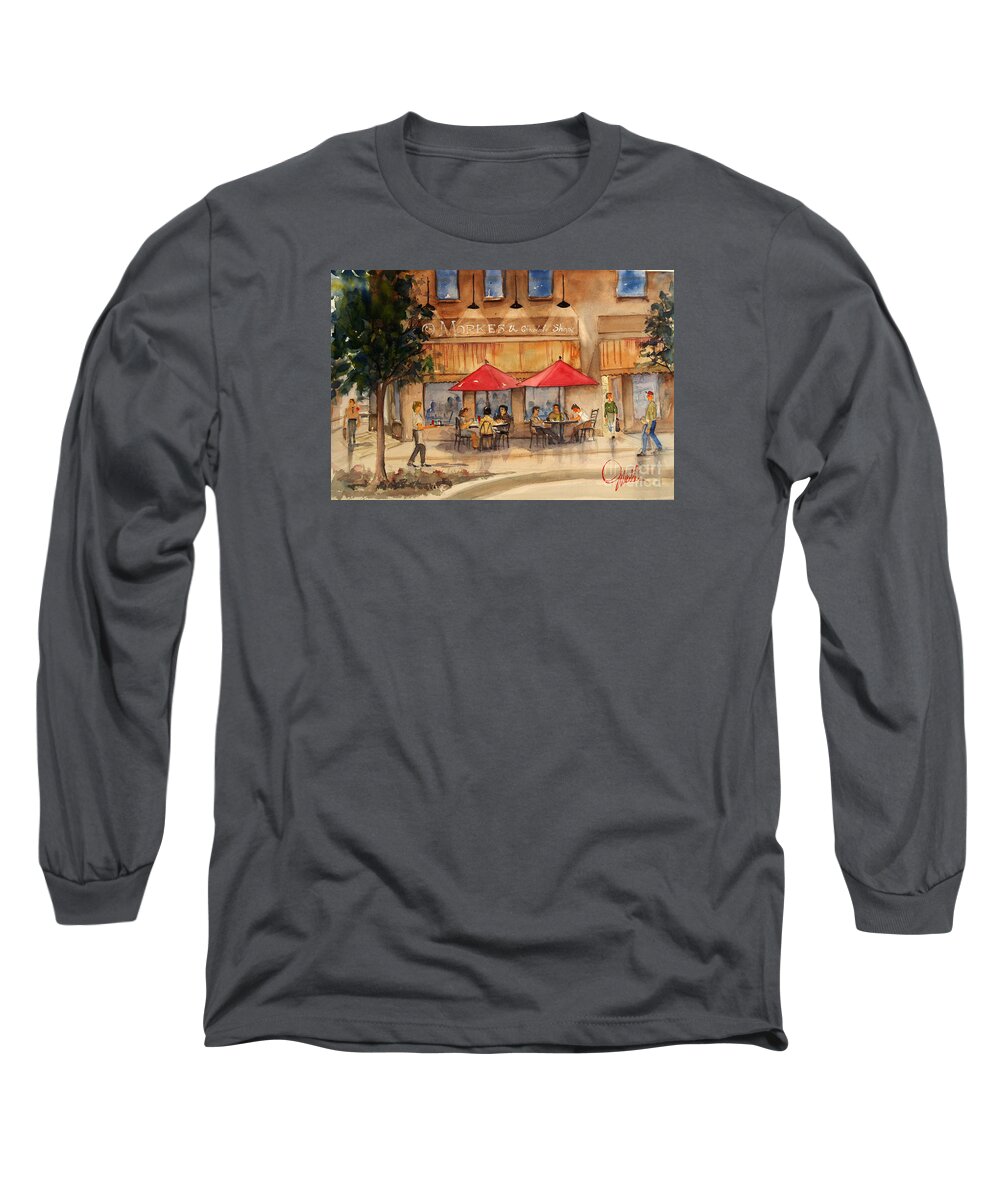 Street Scene Long Sleeve T-Shirt featuring the painting Cafe Chocolate by Gerald Miraldi
