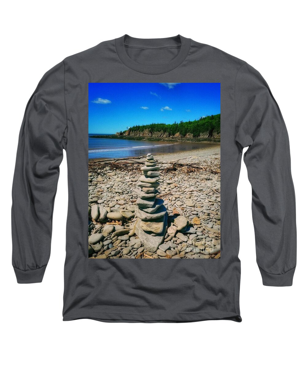 Cairn Long Sleeve T-Shirt featuring the photograph Cairn in Eastern Canada by Mary Capriole
