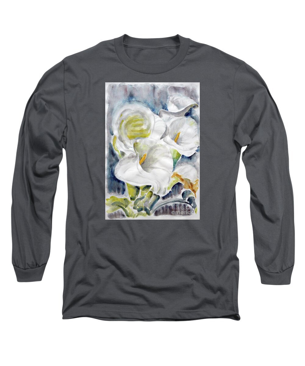 Callas Long Sleeve T-Shirt featuring the painting Calla by Jasna Dragun