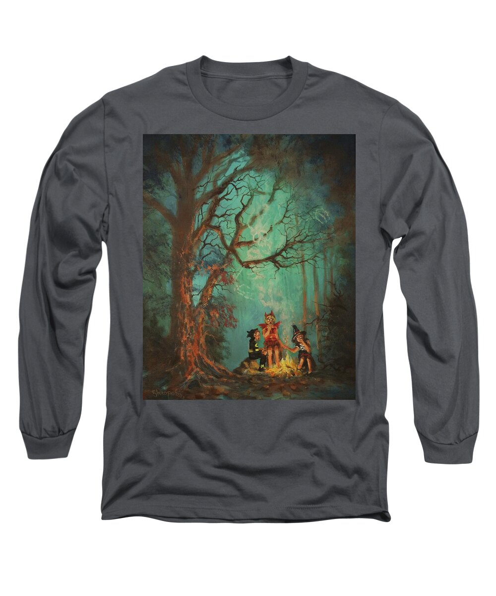 Halloween Long Sleeve T-Shirt featuring the painting Campfire Ghost by Tom Shropshire