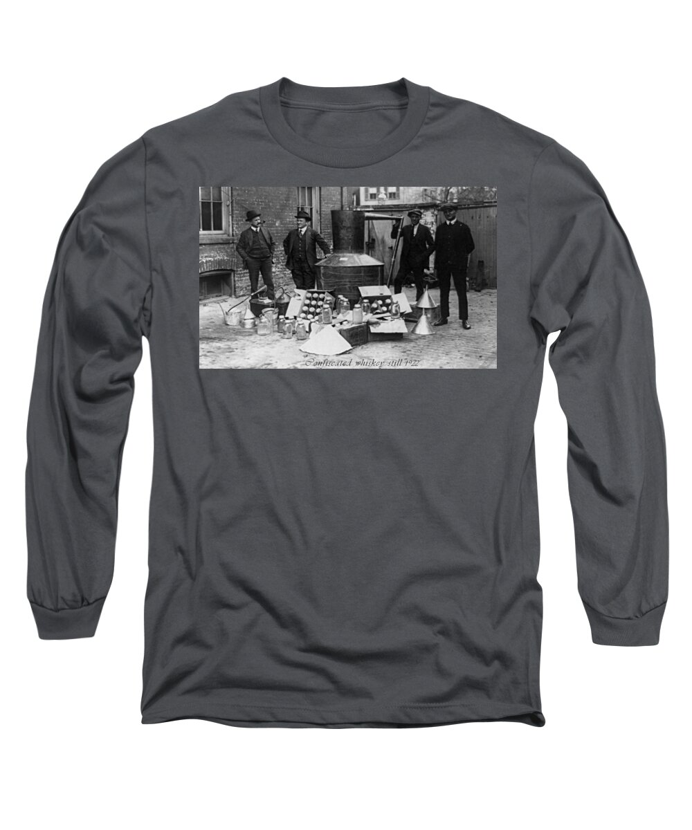 Whiskey Long Sleeve T-Shirt featuring the photograph Capture of Whiskey Still During Prohibition by Vintage Pix