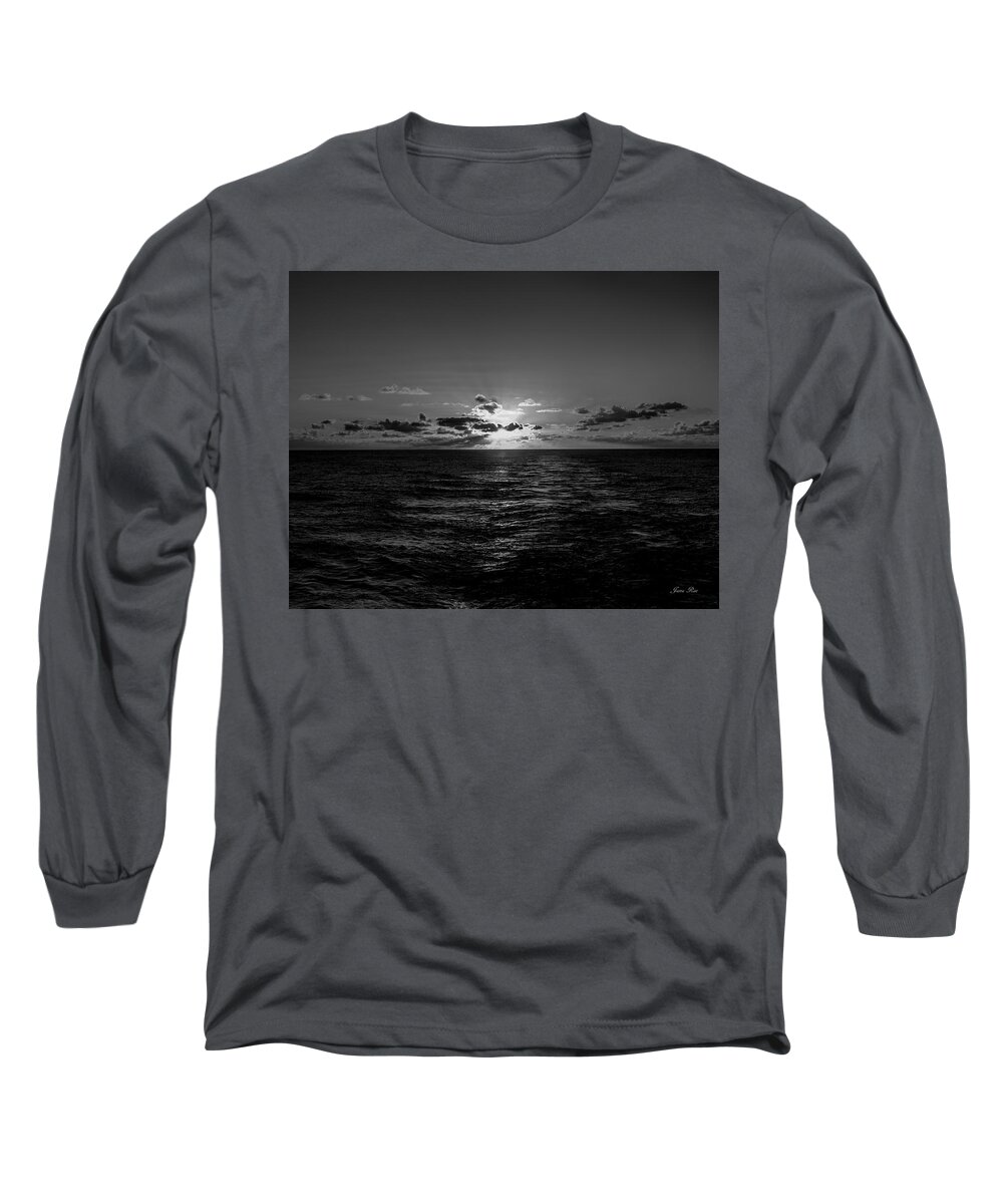 Sunrise Long Sleeve T-Shirt featuring the photograph Caribbean Sunrise #13 BandW by Jana Rosenkranz