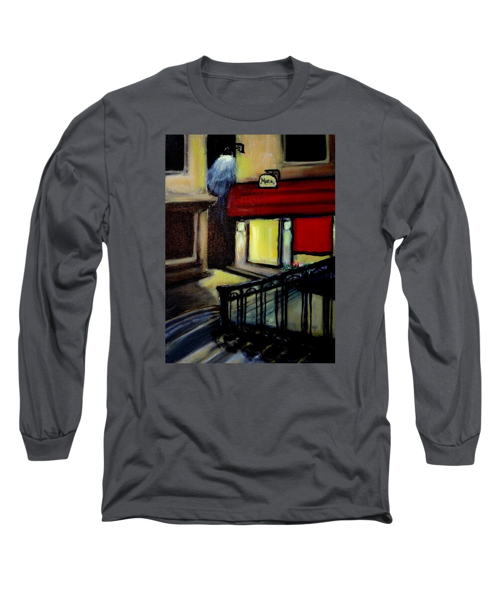 Venice Long Sleeve T-Shirt featuring the painting Casa Maria Venice Street at Night by Katy Hawk