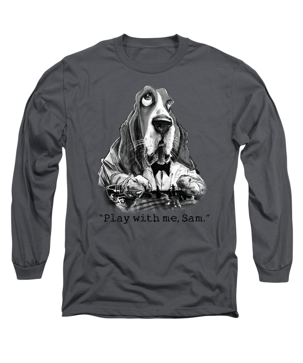 Dog Caricature Long Sleeve T-Shirt featuring the drawing Casablanca Basset Hound Caricature Art Print by John LaFree