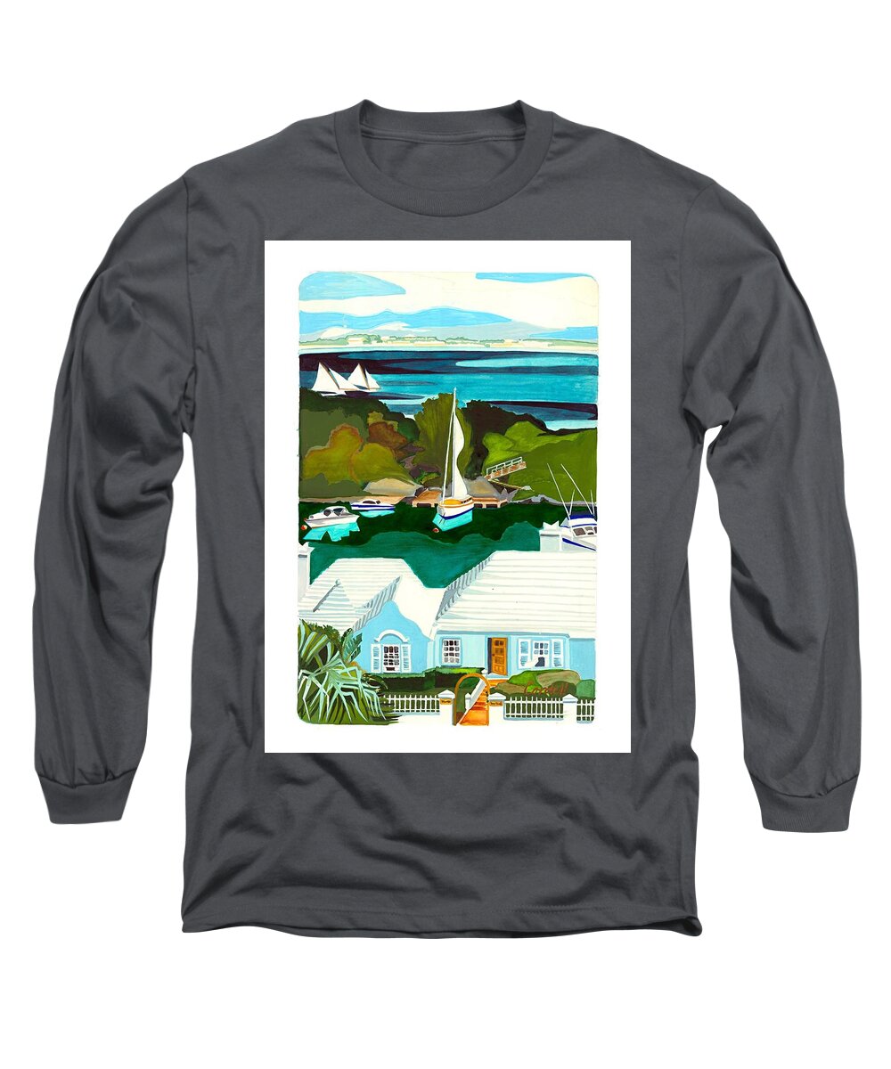Atlantic Islands Long Sleeve T-Shirt featuring the painting Castle Harbour - Bermuda by Joan Cordell