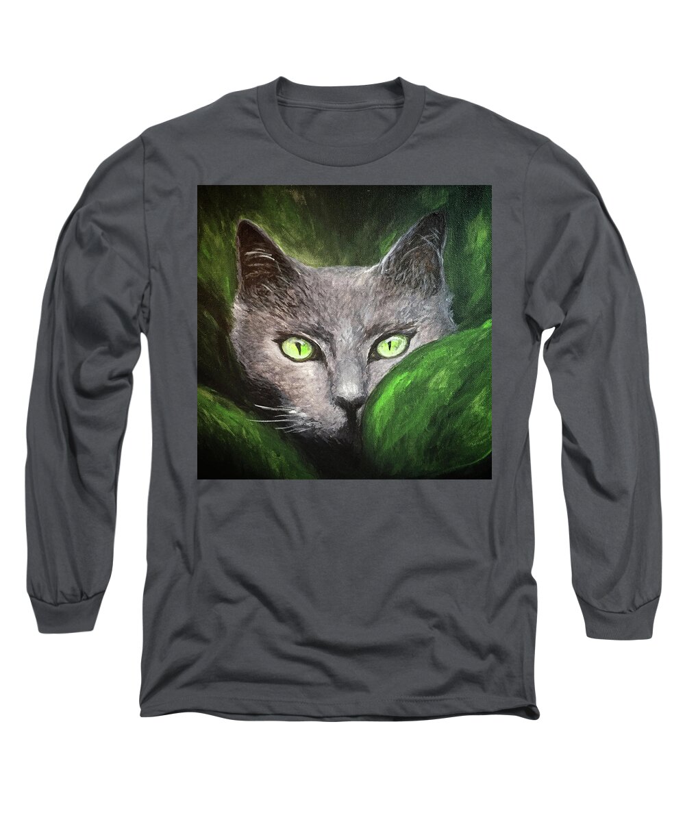 Cat Long Sleeve T-Shirt featuring the painting Cat Eyes by Michelle Pier