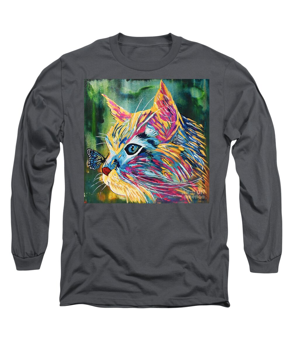 Cat Love Long Sleeve T-Shirt featuring the painting Cat Love by Kathleen Artist PRO