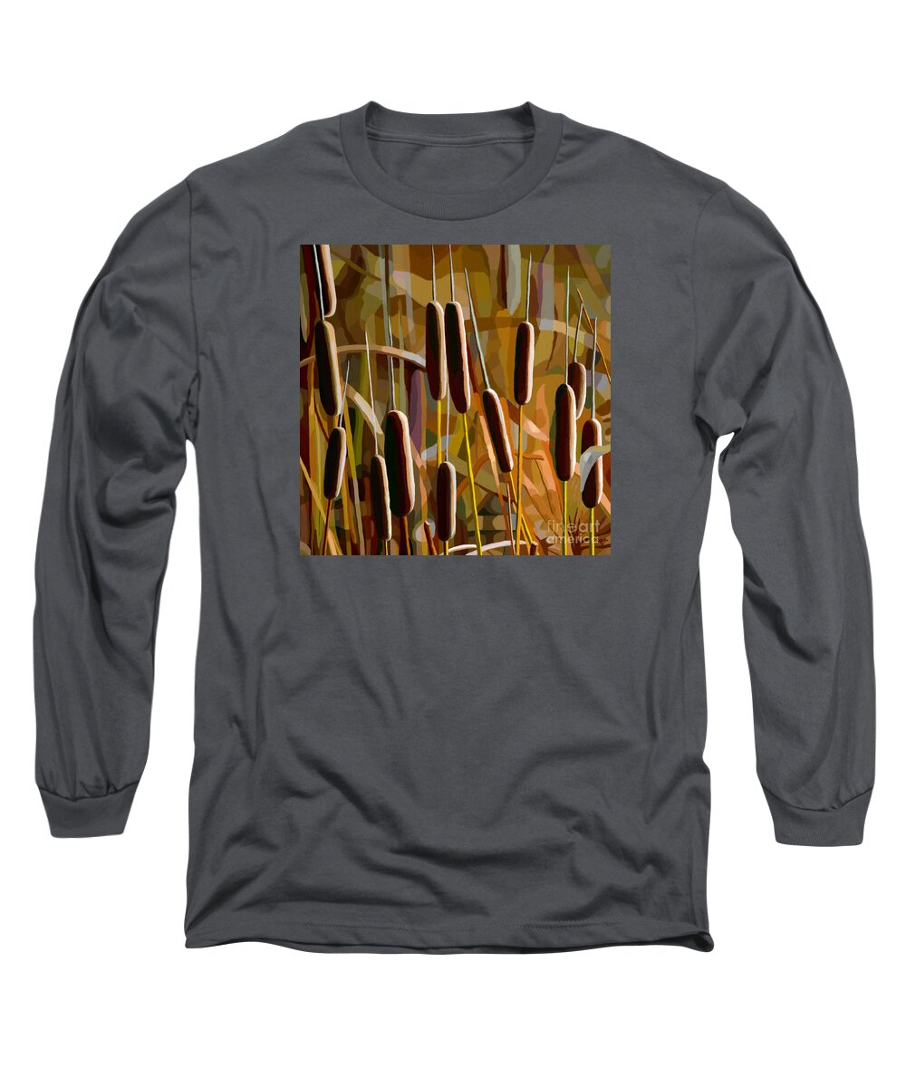 Cattail Long Sleeve T-Shirt featuring the painting Cattails Shine by Jackie Case