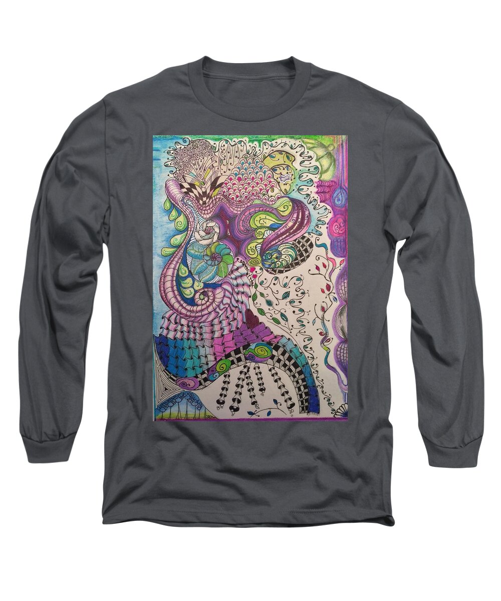 Patterns Long Sleeve T-Shirt featuring the drawing Caught in a Net by Suzanne Udell Levinger