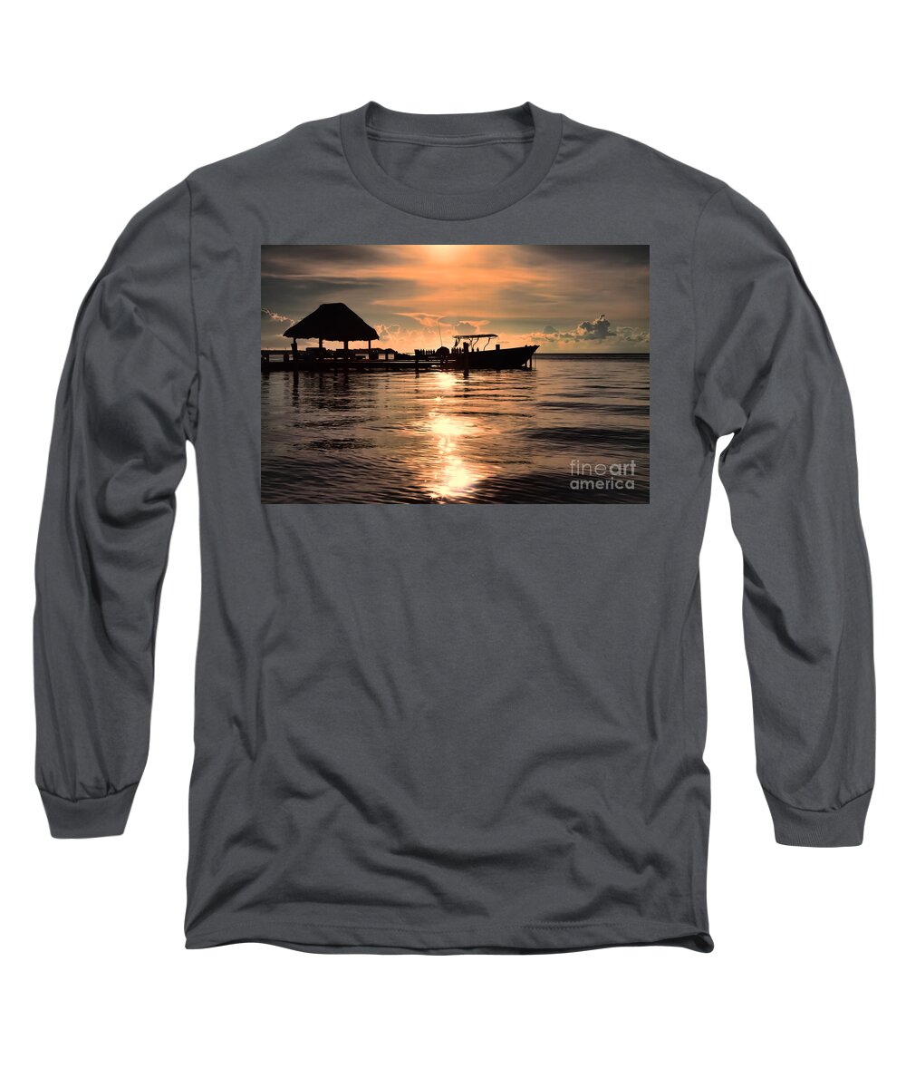 Belize Long Sleeve T-Shirt featuring the photograph Caye Caulker at Sunset by Lawrence Burry