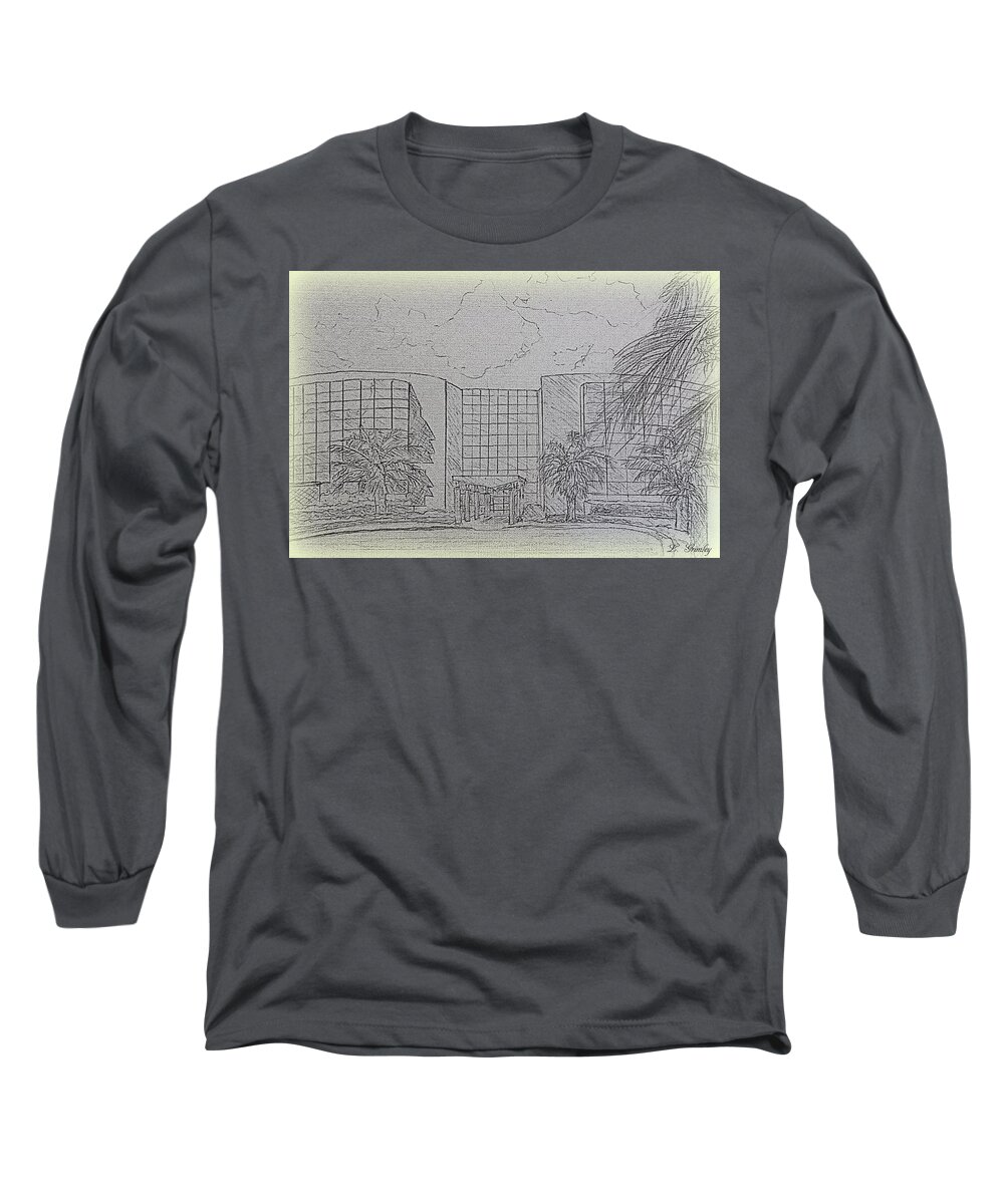 Sketch Long Sleeve T-Shirt featuring the drawing Central Florida Community College - The Ewers Century Center by Lessandra Grimley