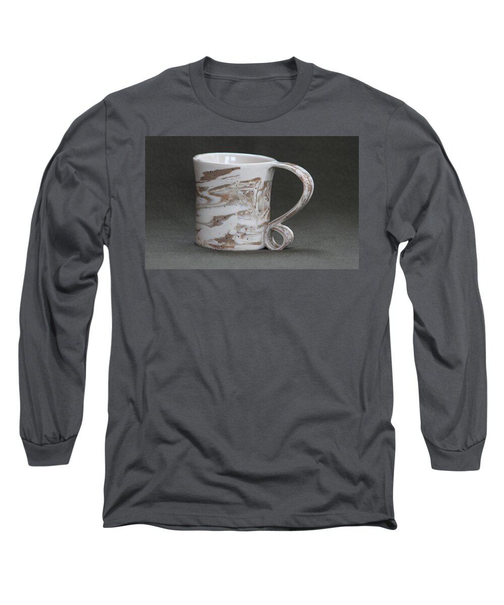 Clay Long Sleeve T-Shirt featuring the ceramic art Ceramic Marbled Clay Cup by Suzanne Gaff